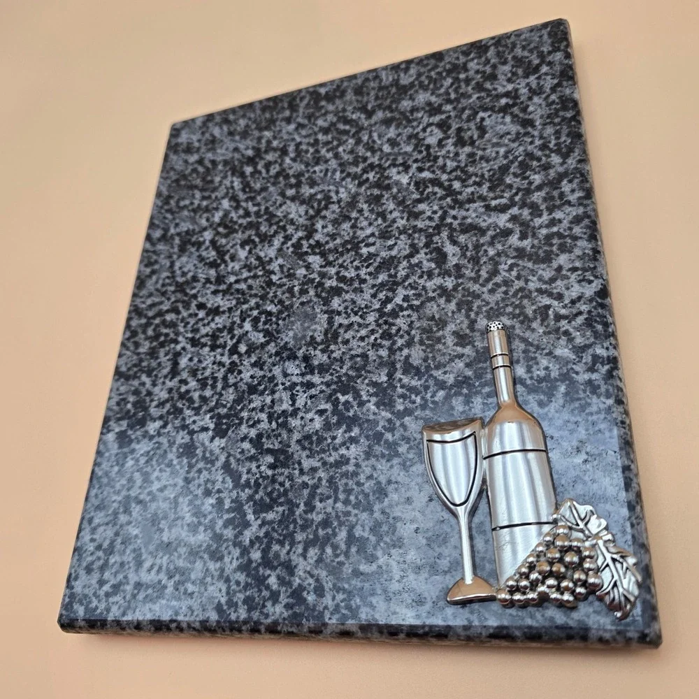 Granite Cheese Board Trivet Wine Bottle Glass Grapes Metal Accent Kitchen‎ Decor